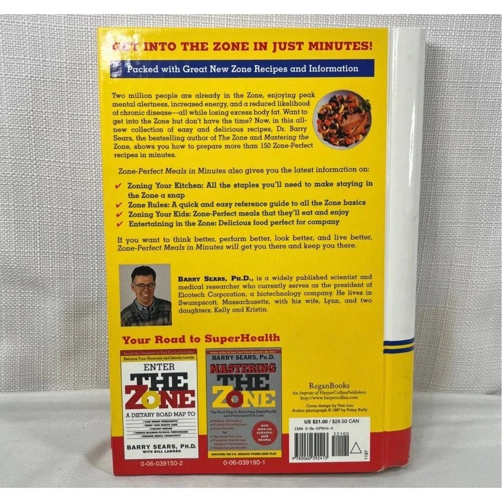 Zone Perfect Meals in Minutes Barry Sears 1st Ed Spiral Hardcover Cookbook 1997